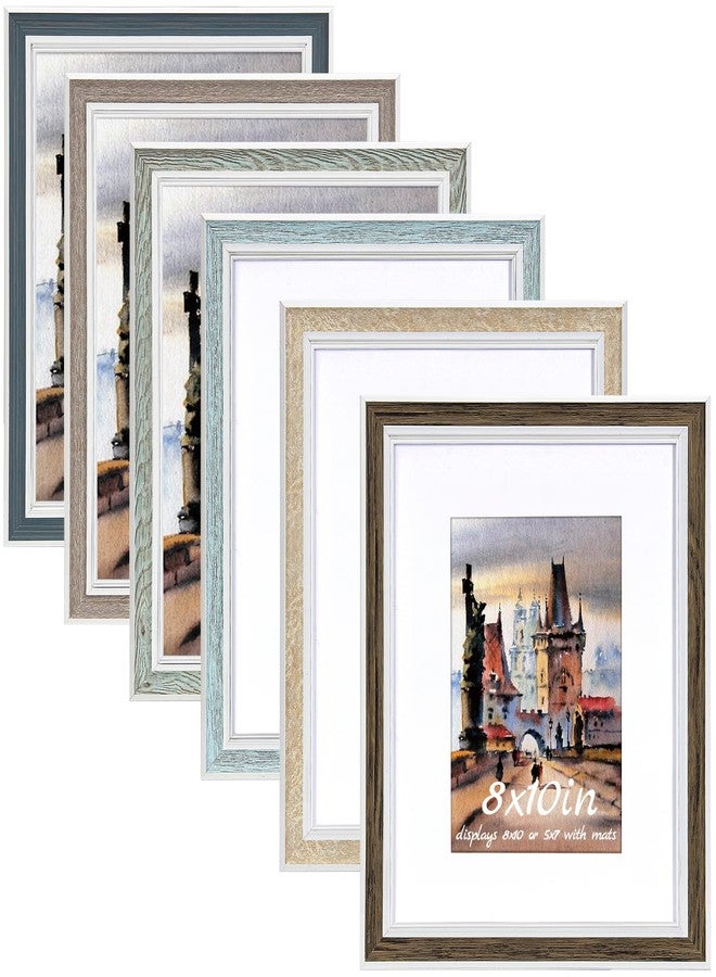 Daofary 8x10 Picture Frame Set of 6, Rustic Farmhouse Photo Frame, Display 5x7 with Mat or 8x10 Without Mat for Decorative on Wall Hanging and Tabletop Placement - Image 1