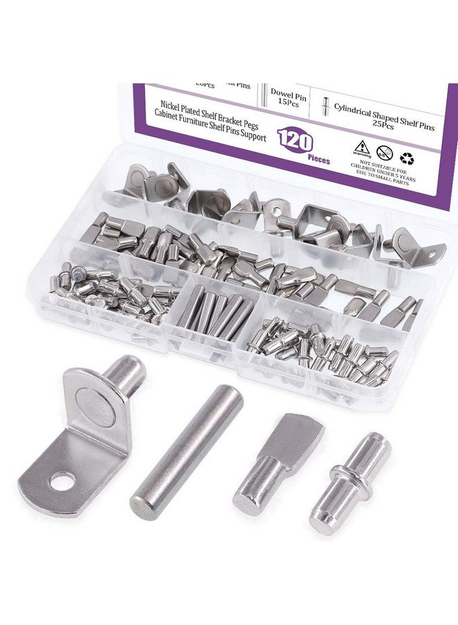 Swpeet Swpeet 120Pcs 4 Styles Shelf Pins Kit, Top Quality Nickel Plated Shelf Bracket Pegs Cabinet Furniture Shelf Pins Support for Shelf Holes on Cabinets, Entertainment Centers  - Image 1