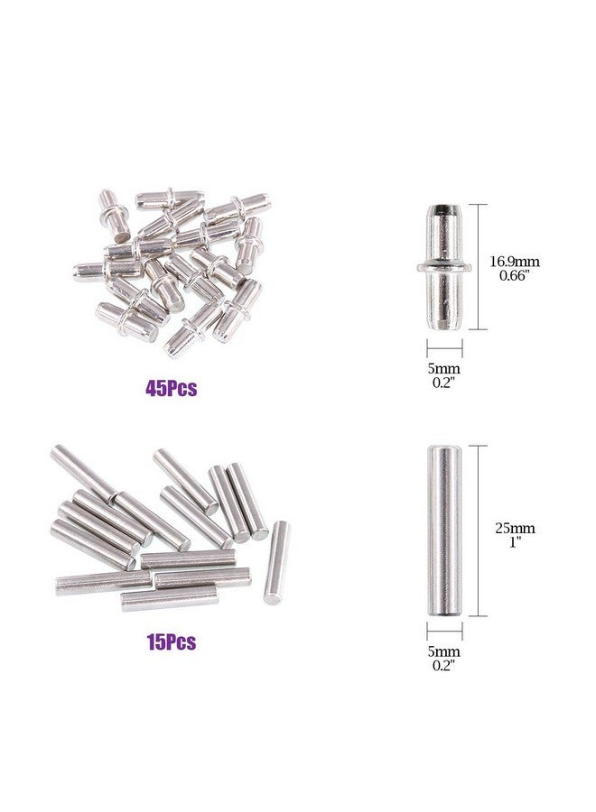 Swpeet Swpeet 120Pcs 4 Styles Shelf Pins Kit, Top Quality Nickel Plated Shelf Bracket Pegs Cabinet Furniture Shelf Pins Support for Shelf Holes on Cabinets, Entertainment Centers  - Image 3