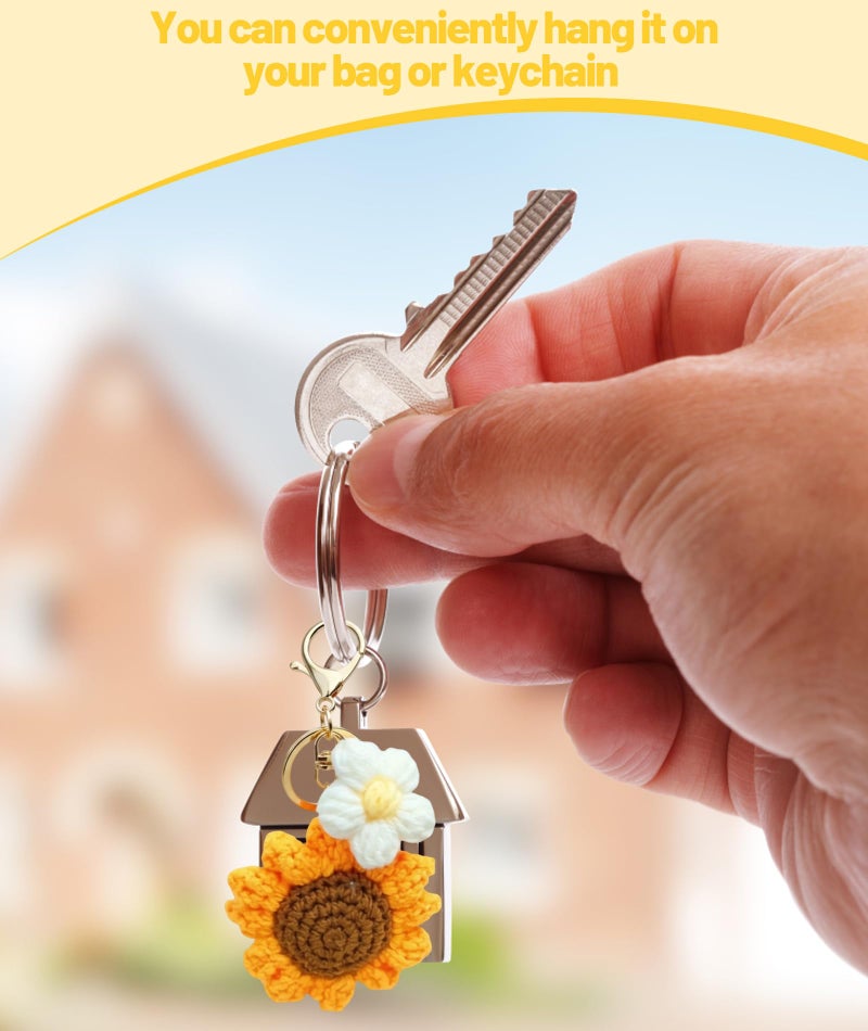XFSAFDM Crochet Keychain for Woment, You Are My Sunshine Gift with Dual Sided Sun Charm & Key Ring, Handmade Flower Keychain - Image 5