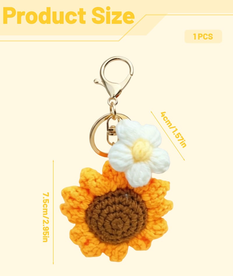 XFSAFDM Crochet Keychain for Woment, You Are My Sunshine Gift with Dual Sided Sun Charm & Key Ring, Handmade Flower Keychain - Image 2
