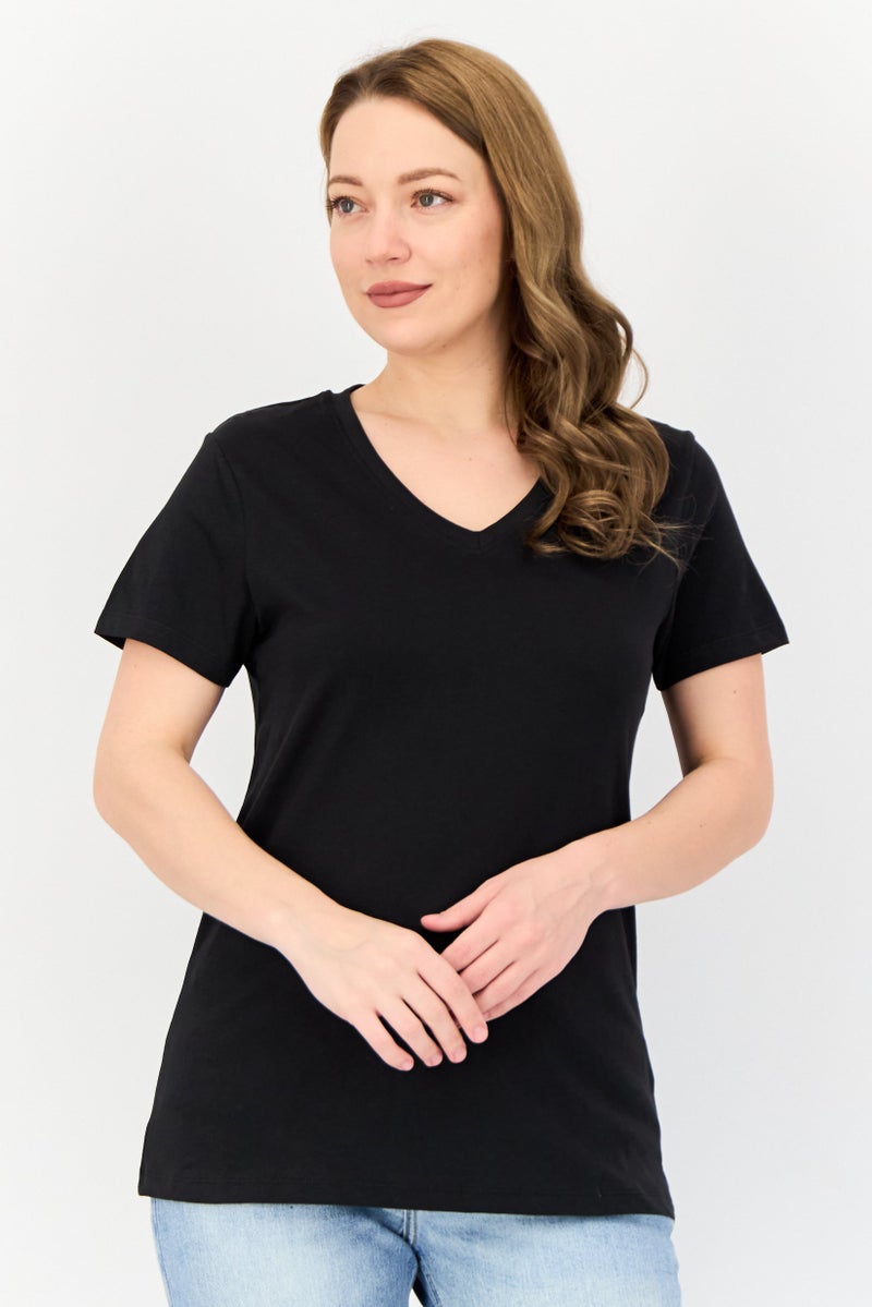 English Laundry Women 2 Pcs V-Neck Short Sleeve Solid T-Shirts, Black  - Image 1