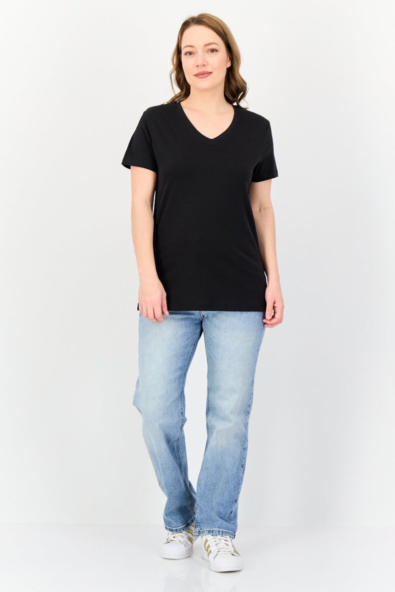 English Laundry Women 2 Pcs V-Neck Short Sleeve Solid T-Shirts, Black  - Image 3