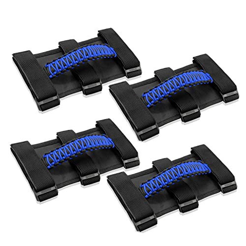 Bentolin 4x Roll Bar Grab Handles Grip Handle for Jeep Wrangler YJ TJ JK JKU JL JLU Sports Sahara Freedom Rubicon Unlimited X Gladiator JT 1955-2022 UTV ATV Paracord Handles Interior Accessories (Blue) - Image 1