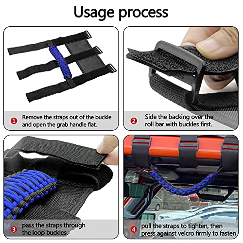 Bentolin 4x Roll Bar Grab Handles Grip Handle for Jeep Wrangler YJ TJ JK JKU JL JLU Sports Sahara Freedom Rubicon Unlimited X Gladiator JT 1955-2022 UTV ATV Paracord Handles Interior Accessories (Blue) - Image 3