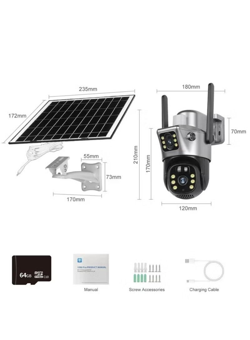 Generic 4K 8MP Solar Camera 4G Sim PTZ Cameras Outdoor Dual Lens IP Camara Solar Panel CCTV Security Built in Battery PIR Cam (With 64GB SD Card)  - Image 3