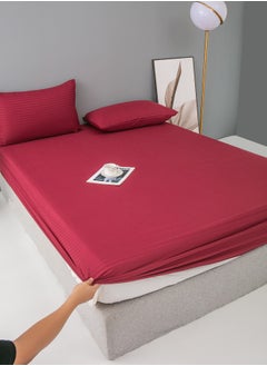 LUNA Home Fitted sheet with elastic corner 160*200 + 30 cm with 2 pillow cases, bedsheet set of 3 piece queen size, red.  - Image 1