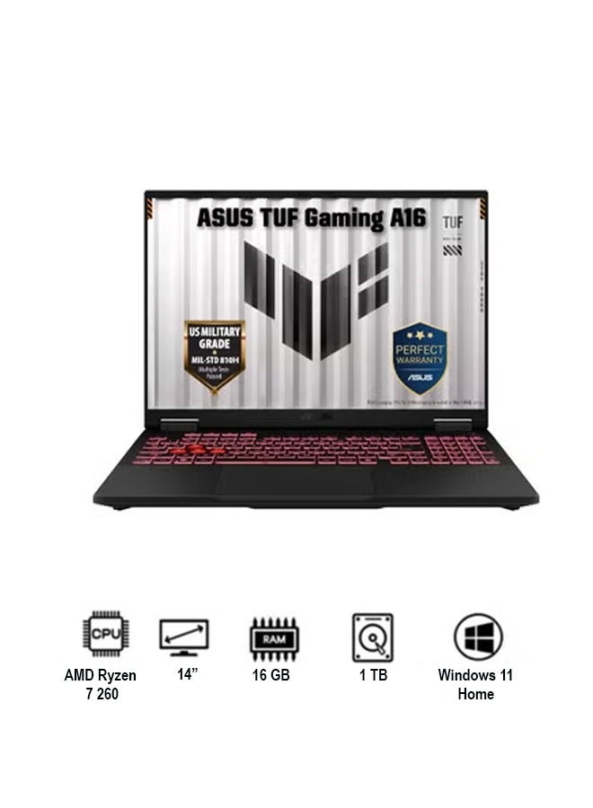ASUS TUF Gaming A16 Laptop With 14-Inch Display, 16GB RAM/1 Terabyte SSD/AMD Ryzen 7 260/Windows 11 Home/ Arabic Jaeger Gray - Image 1