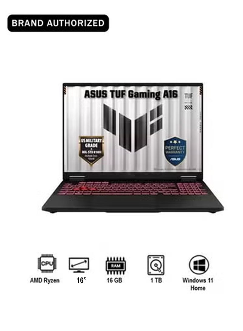 أسوس TUF Gaming A16 Laptop With 16-Inch Display, 16GB RAM/1 Terabyte SSD/AMD Ryzen 7 260/Windows 11 Home/ Arabic Jaeger Gray - Image 1