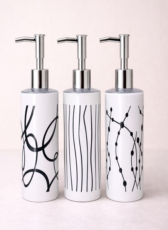 Bigining™ Soap Dispenser Bottle Set with Pump for Handwash - Pack of 3 (350ml Each) | White Plastic Body with Chrome Finish Top | Refillable Bathroom & Kitchen Sink Liquid Soap Dispensers - Image 1