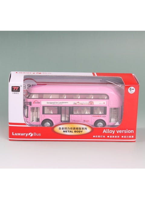 Tianying Alloy Car Model 1:36 Double-layer Bus Pull Back Sound Light Toy Bus Car Music Model Ornaments-Color:6008B Pink Window Box