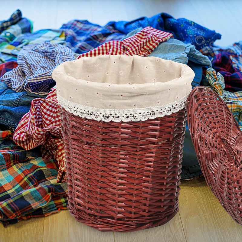 Woven Rattan Laundry Hamper with Lid Large Capacity Sundries Storage Basket for Clothes Towels Home Organization - Image 3