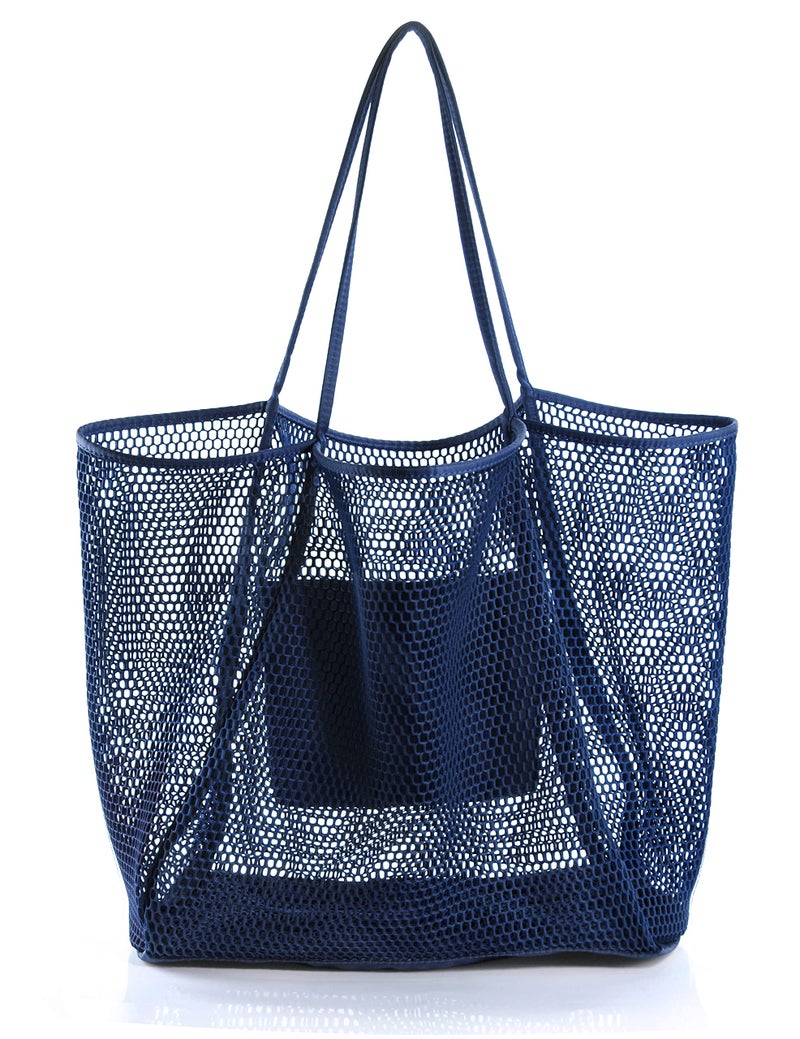HOXIS Mesh Beach Tote Womens Shoulder Handbag Large Dark Blue - Image 1