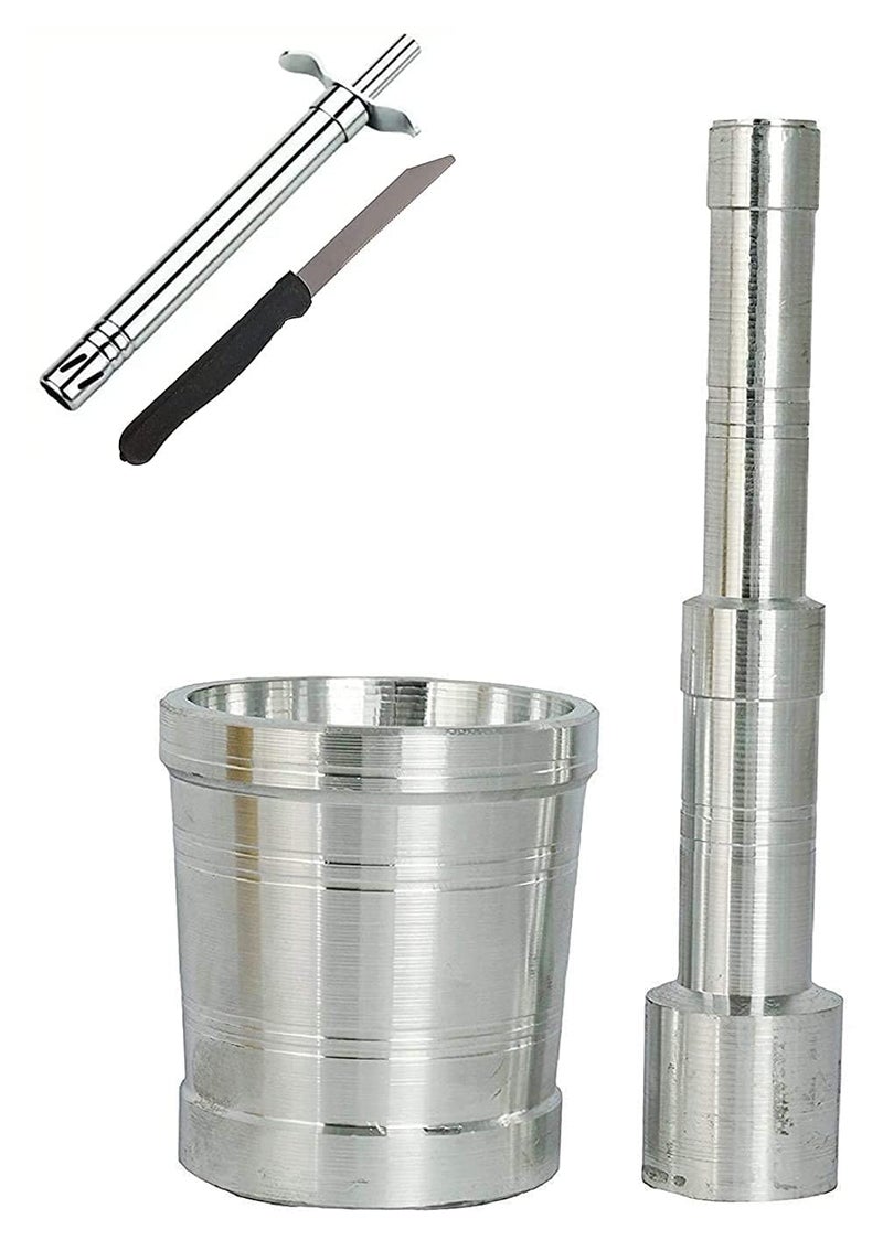 Duodeno Aluminium Okhali MasherAmam DastaKhal BattaSota For Food Mashing With Lighter And Knife In Home Kitchen - Image 1