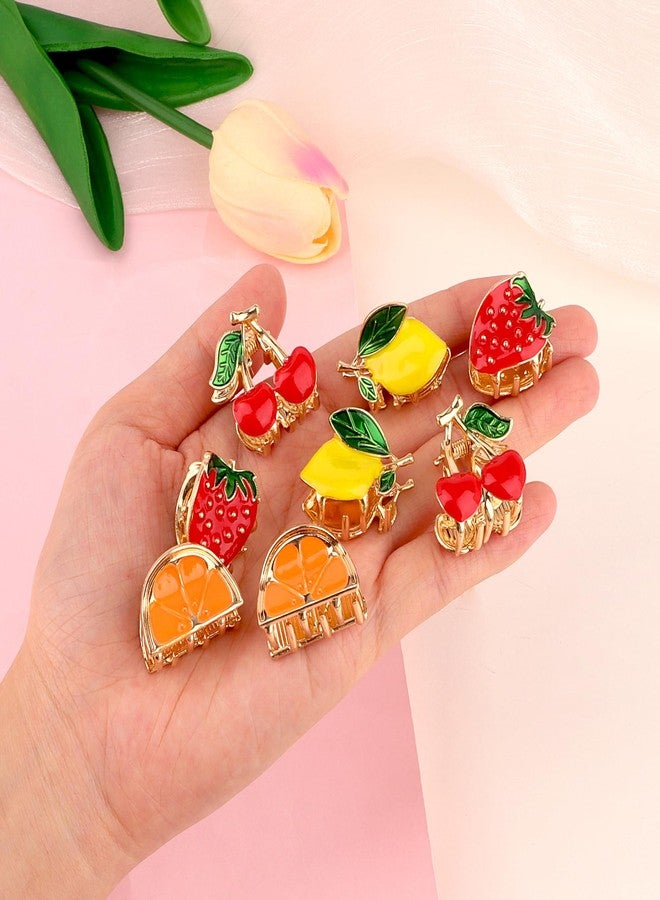 ANBALA 8Pcs Mini Fruit Hair Calw Clips for Women Girls Cherry Lemon Strawberry Orange Designs Metal Hair Clips Fun Summer Hair Accessories - Image 5