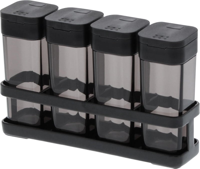 زجاجات توابل يامازاكي المنزلية مع رف - حاويات تنظيم مخزن المطبخ، فولاذ + بلاستيك، 1.69 أونصة | 50 مل لكل زجاجة، محكمة الإغلاق، غطاء، لا تتطلب تجميعًا.