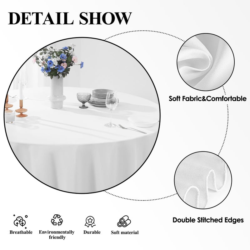 Aocoz Round Tablecloth 120 Inch 6 Pack White Tablecloths Washable Decorative Linen Polyester Table Clothes Cover for Dining Table Banquets Buffet Parties and Wedding - Image 5
