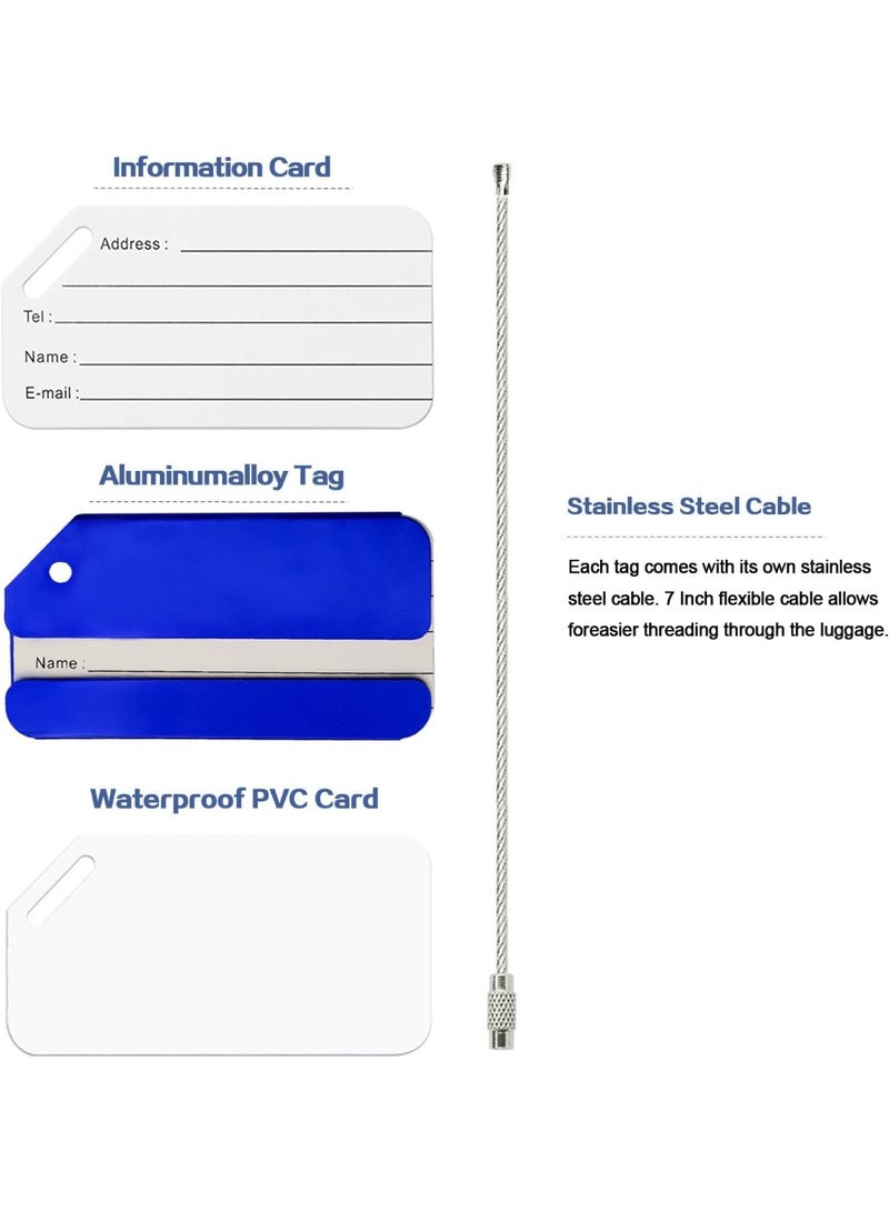 Luggage Tag Business Card Holder Aluminum Metal Travel ID – Stainless Steel with Cable for Suitcase, Luggage, Backpack, Air Travel Bag (2Pcs,Blue ) - Image 2