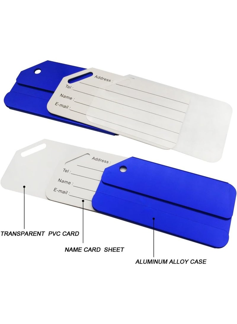 Luggage Tag Business Card Holder Aluminum Metal Travel ID – Stainless Steel with Cable for Suitcase, Luggage, Backpack, Air Travel Bag (2Pcs,Blue ) - Image 4