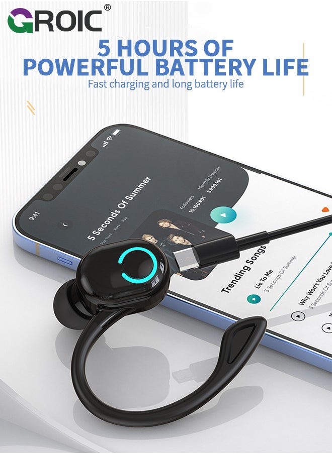 GROIC - Bluetooth Headset V5.2, Wireless Earpiece for Cell Phones with Mic Noise Cancelling, Waterproof Handsfree Sport Headset, Sport Headset for Business/Office/Driving - Image 1