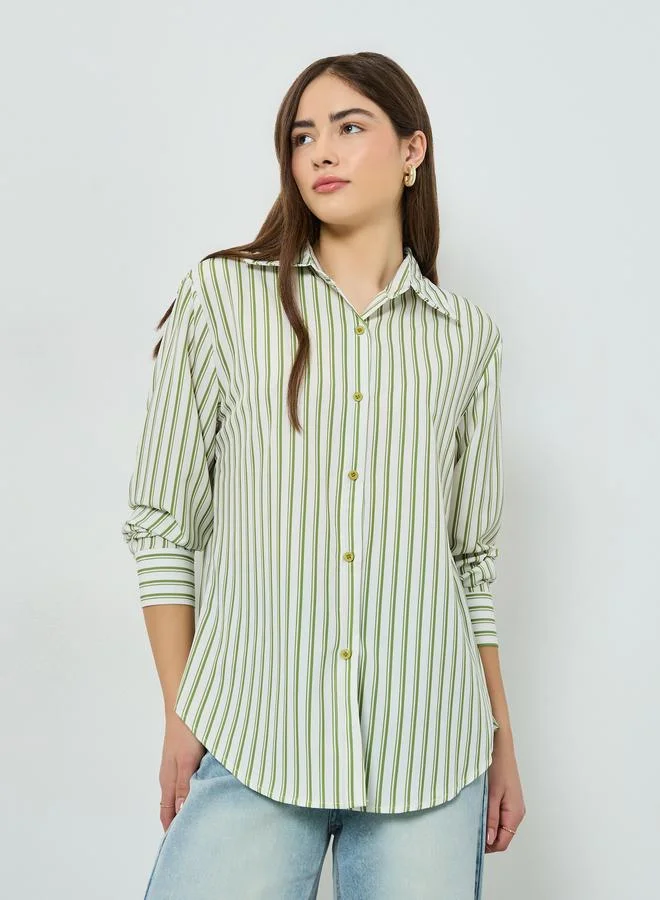 Styli Green Striped Long Sleeve Shirt