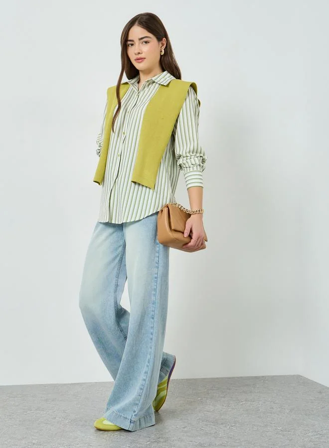 Styli Green Striped Long Sleeve Shirt