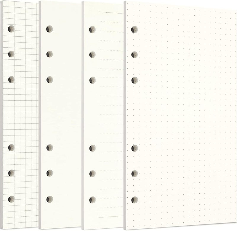 Cross-material combo compatible 1 Pack A6 80 Sheets/160 Pages 4 in 1 Lined Squared Dotted Blank Loose Leaf Punched Paper Refills Paper for 6 Hole Binder Personal Organizer Diary Notebook Refillable Planner Moisture wear upgraded quality - Image 1