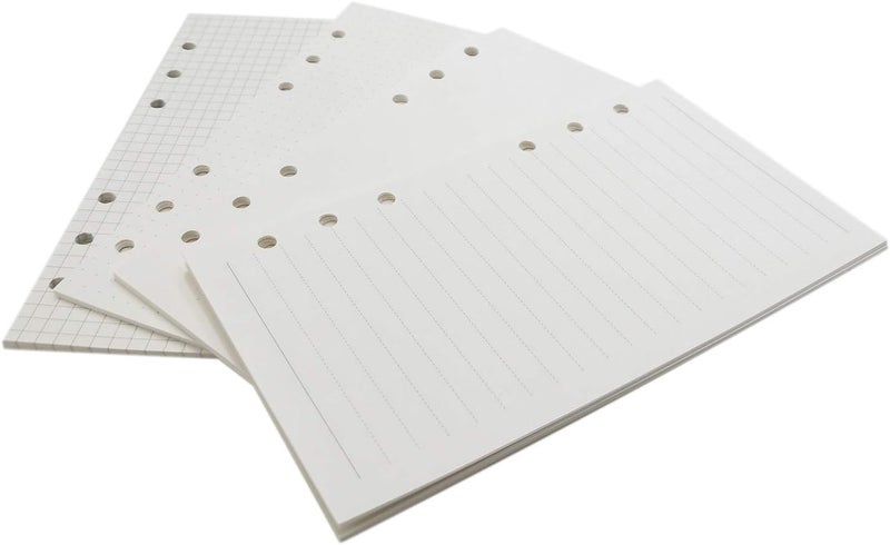 Cross-material combo compatible 1 Pack A6 80 Sheets/160 Pages 4 in 1 Lined Squared Dotted Blank Loose Leaf Punched Paper Refills Paper for 6 Hole Binder Personal Organizer Diary Notebook Refillable Planner Moisture wear upgraded quality - Image 2