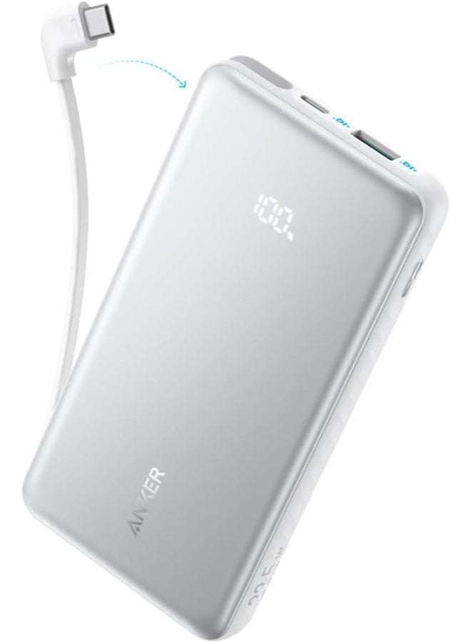 Anker Zolo 10000mAh Power Bank 22.5W, USB-C Portable Charger with Built-in Cable, White - Image 1