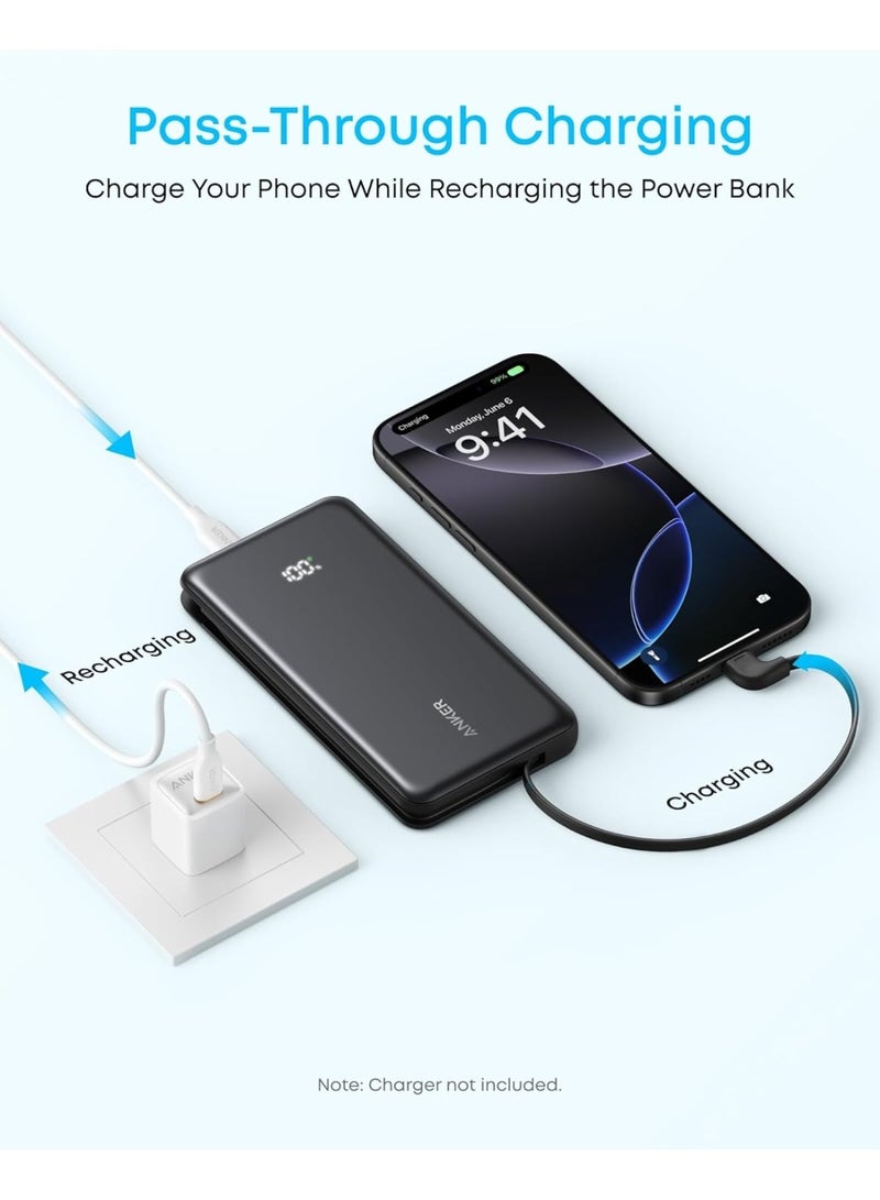 Anker Zolo 10000mAh Power Bank 22.5W, USB-C Portable Charger with Built-in Cable, White - Image 4