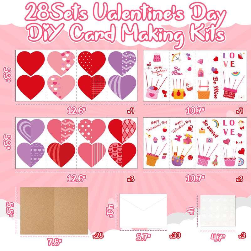 80UncleKimby 28Sets Valentines Day Crafts Card Making Kit DIY 3D Heart Cards with Envelopes Conversation Hearts Arts Craft Classroom Exchange Party Favors Bulk Supplies - Image 3
