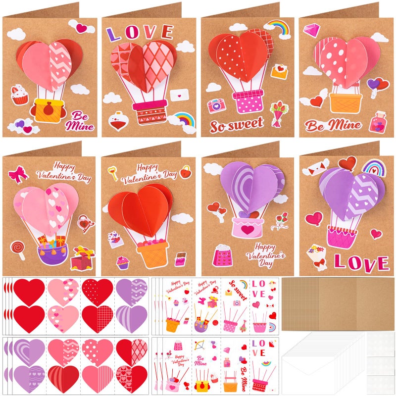 80UncleKimby 28Sets Valentines Day Crafts Card Making Kit DIY 3D Heart Cards with Envelopes Conversation Hearts Arts Craft Classroom Exchange Party Favors Bulk Supplies - Image 1