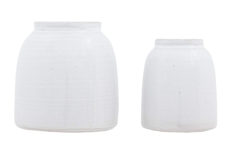 Creative Co-op Creative CoOp White Terracotta Vases Set of Sizes  - Image 1