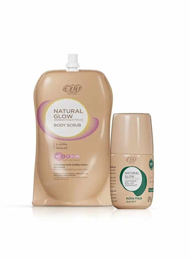 Eva Skin Care Natural Glow Body Scrub 250g + Skin Care Natural Glow Skin Lightening Deodorant - Active Fresh 60 gm - Image 1