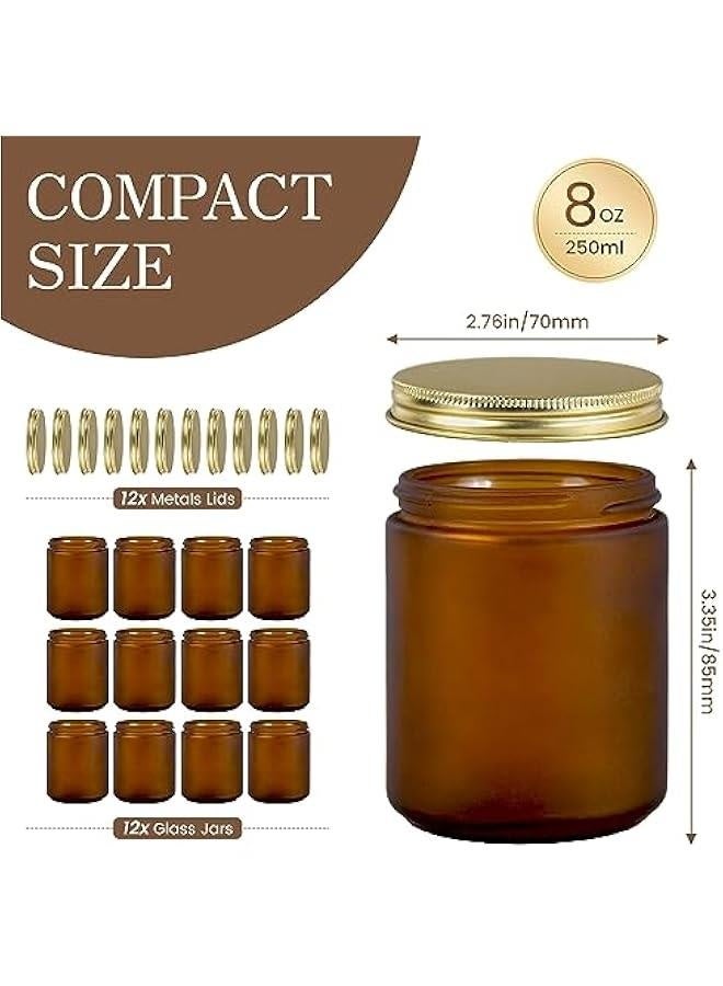 12Pack 8 Oz Glass Jars with Lids - Round Empty Glass Candle Jars with Lids/Food Storage Containers/Body ers Containers/Body er Jars  - Image 2