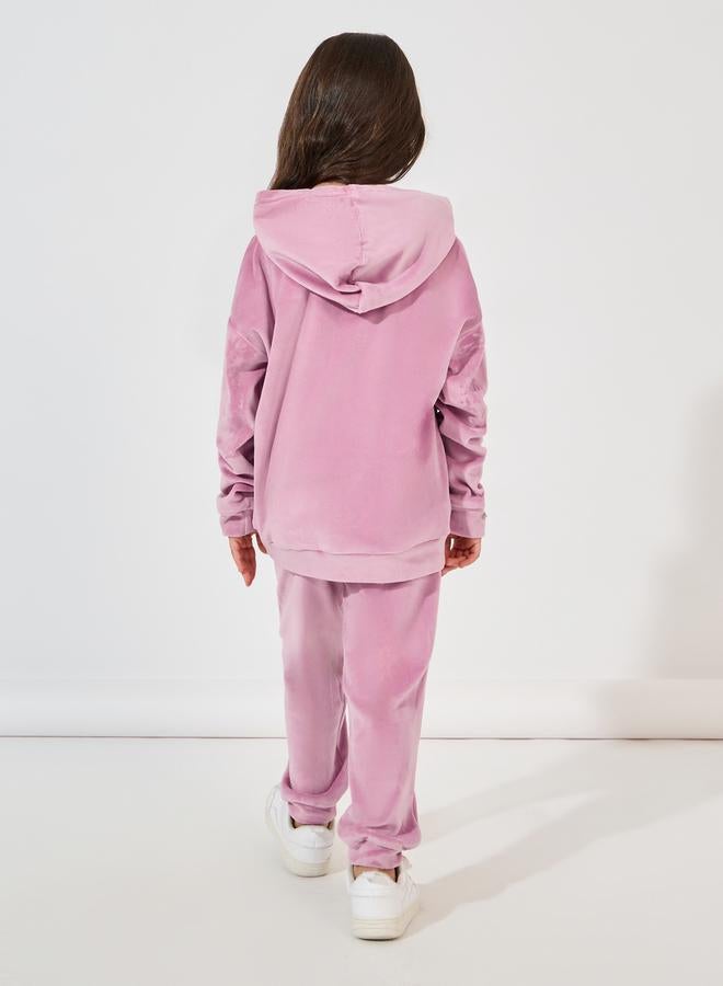 Styli Embroidery Detail Velvet Oversized Hoodie & Jogger Set  - Image 4