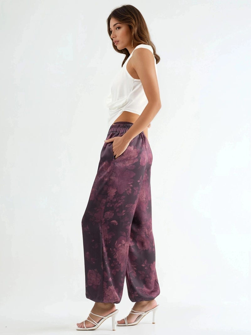 Qustyle QU STYLE Patterned Baggy Fit Elastic Leg Pants with Pockets - Image 2