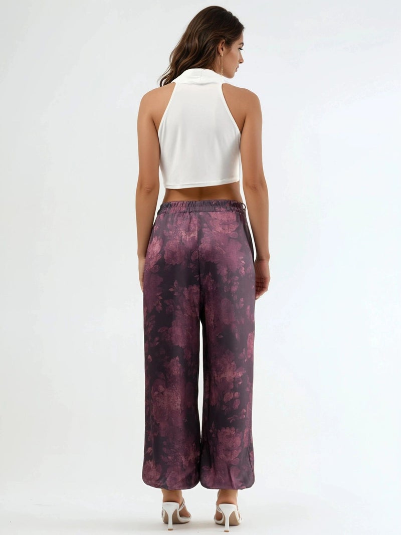 Qustyle QU STYLE Patterned Baggy Fit Elastic Leg Pants with Pockets - Image 3