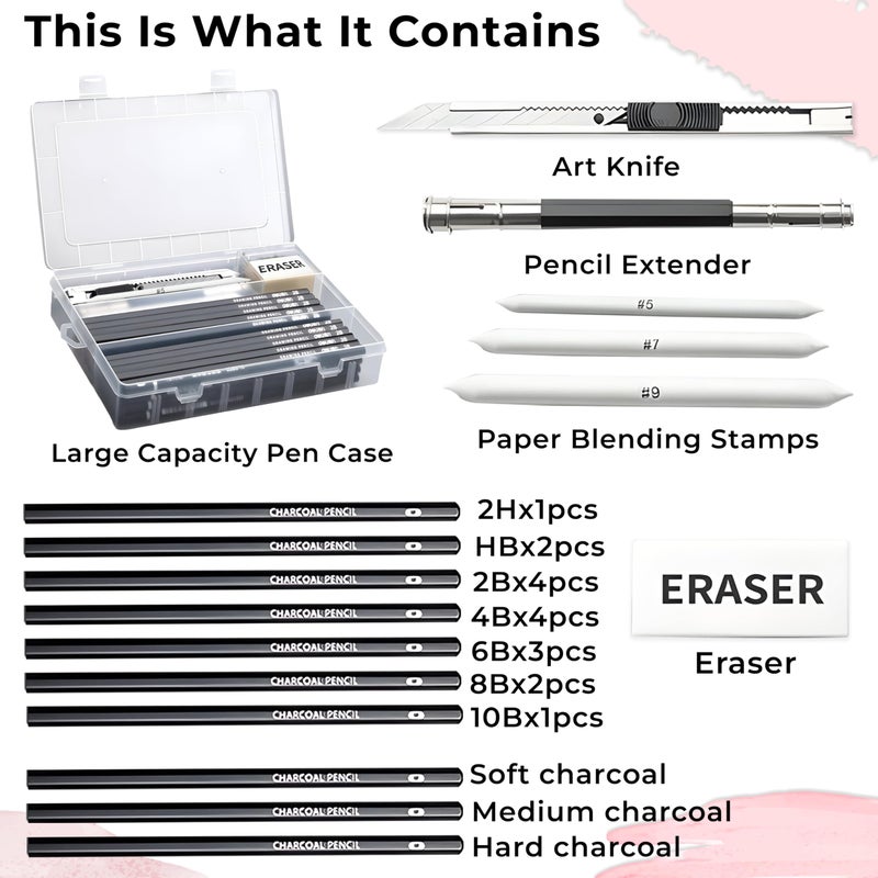 DaKos Sketch Pencil Set of 27 Pieces - Drawing Pencil Set and Shading Pencil Set for Artists, Perfect Sketching Kit of Charcol Pencil and Shading Art with Carry Box (MFP1227) - Image 2