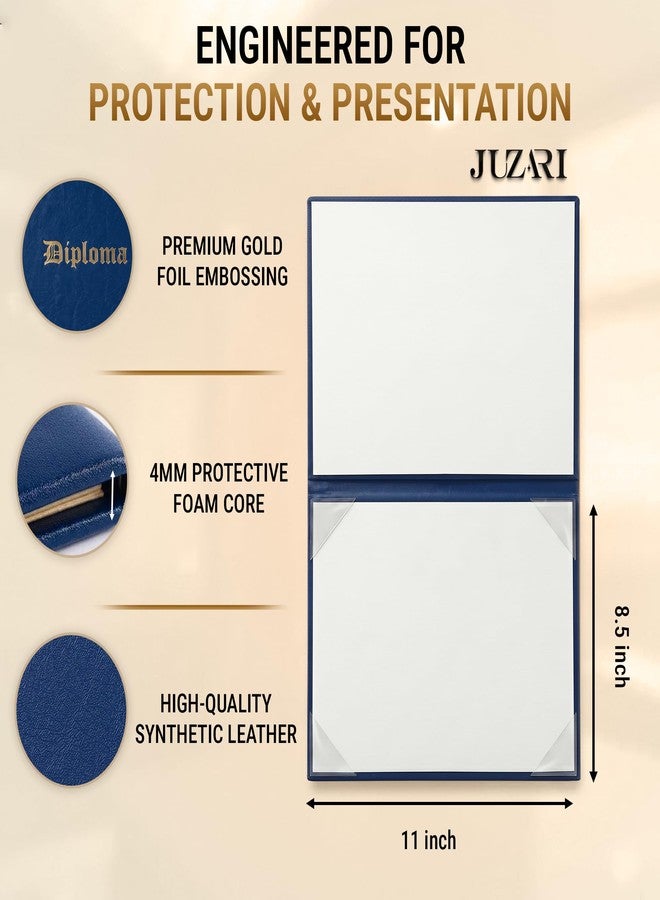 JUZARI Diploma Holder 8.5 x 11 Blue - Faux Leather Diploma Cover Folder Book - Graduation Certificate Case - Protective Professional Document High School Diploma Certificate 8.5" x 11" - Image 2