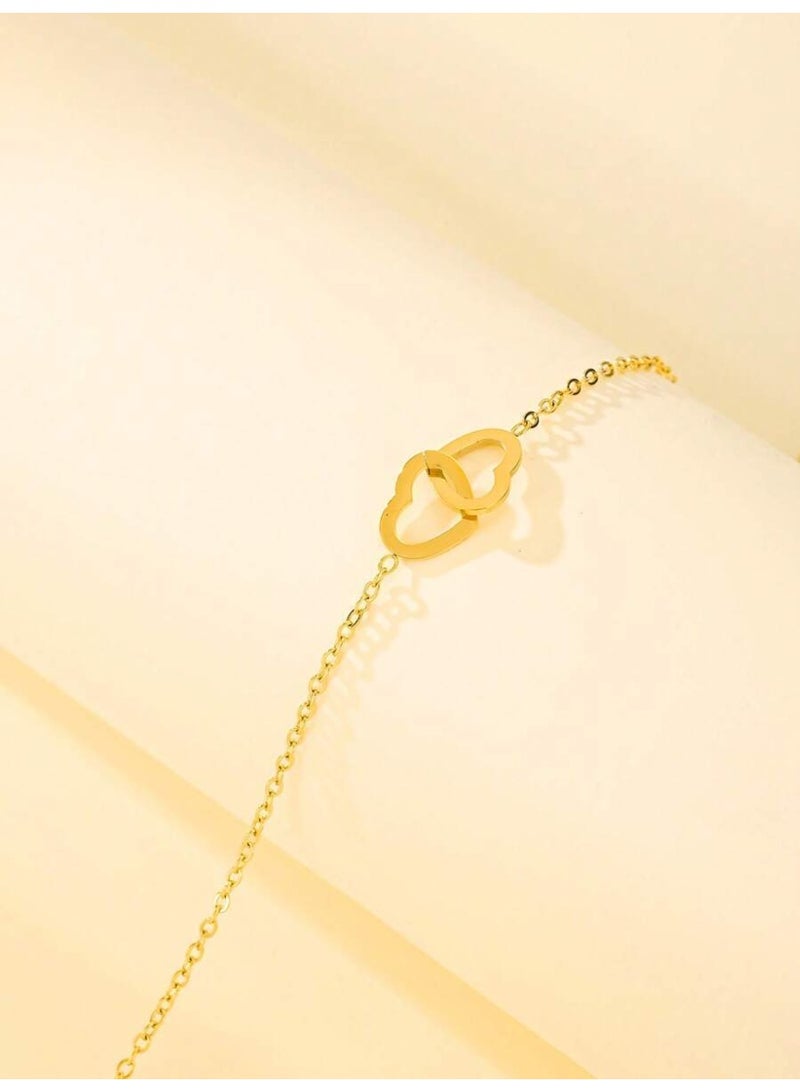 Julia Store 18K Gold Plated Stainless Steel Dainty Boho Beach Adjustable Love Interlock Heart Link Waterproof No Tarnish Hypoallergenic Anklets for Women - Image 1