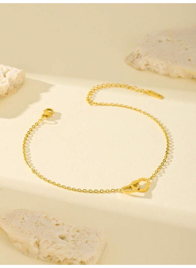 Julia Store 18K Gold Plated Stainless Steel Dainty Boho Beach Adjustable Love Interlock Heart Link Waterproof No Tarnish Hypoallergenic Anklets for Women - Image 4