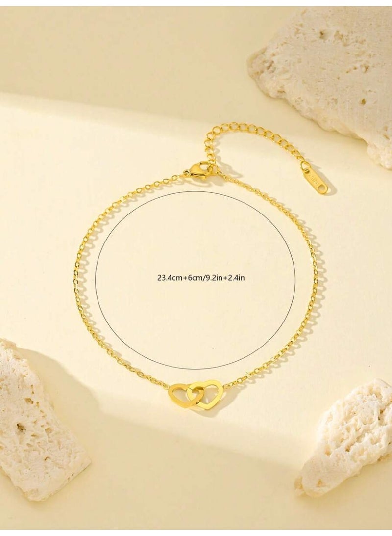 Julia Store 18K Gold Plated Stainless Steel Dainty Boho Beach Adjustable Love Interlock Heart Link Waterproof No Tarnish Hypoallergenic Anklets for Women - Image 3