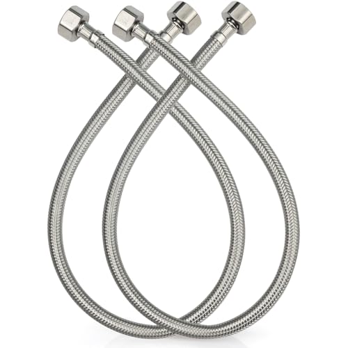 Midanya Faucet Supply Lines24 Stainless Steel Braided Water Supply Line 12 FIP x 12 FIP Faucet Hose Faucet Hose Connector x 2 Pcs 1 Pair - Image 1