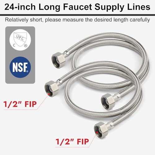 Midanya Faucet Supply Lines24 Stainless Steel Braided Water Supply Line 12 FIP x 12 FIP Faucet Hose Faucet Hose Connector x 2 Pcs 1 Pair - Image 3