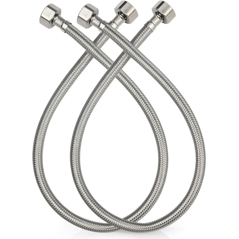 Midanya Faucet Supply Lines24 Stainless Steel Braided Water Supply Line 12 FIP x 12 FIP Faucet Hose Faucet Hose Connector x 2 Pcs 1 Pair - Image 2
