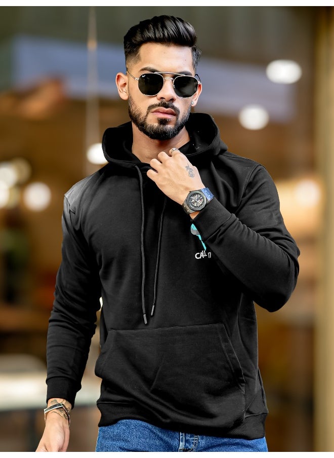 Maniac Mens Printed Hooded Neck Full Sleeve Black & White Fleece Fleece Oversized Sweatshirt  - Image 3