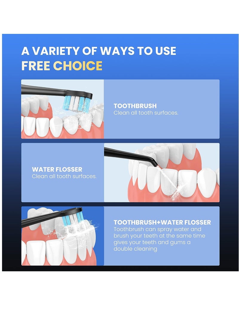 Water Dental Flosser with Electric Toothbrush, One Switch Between Tooth Brush and Water Floss, 3 in 1 Teeth Cleaning Kit with 4 Modes, Water Flosser Portable for Travel and Home (Black) - Image 4