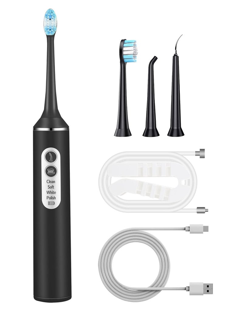 Water Dental Flosser with Electric Toothbrush, One Switch Between Tooth Brush and Water Floss, 3 in 1 Teeth Cleaning Kit with 4 Modes, Water Flosser Portable for Travel and Home (Black) - Image 1