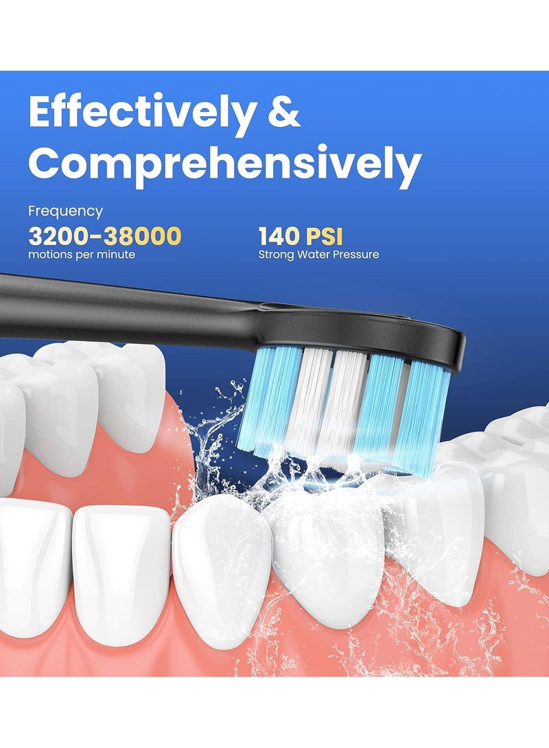 Water Dental Flosser with Electric Toothbrush, One Switch Between Tooth Brush and Water Floss, 3 in 1 Teeth Cleaning Kit with 4 Modes, Water Flosser Portable for Travel and Home (Black) - Image 3